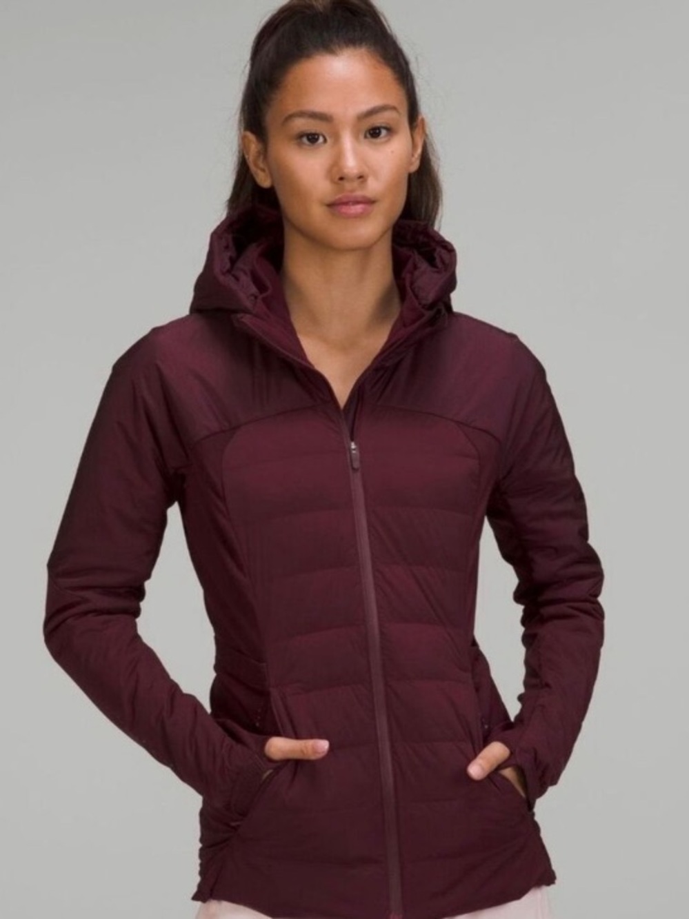 Lululemon Down For It All Hooded Jacket in Maroon - Size 4